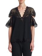 Jonathan Simkhai Lace-accented Flutter-sleeve Top