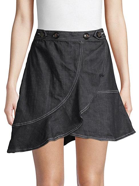 Renvy Ruffled Denim Mini Skirt