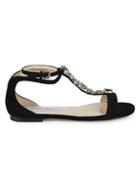 Jimmy Choo Averie Embellished Suede T-strap Flat Sandals