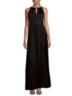Adrianna Papell Pleated Satin Halter-neck Gown