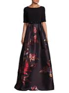 Teri Jon Belted Floral-print Gown