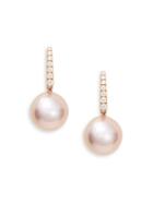 Saks Fifth Avenue 14k Rose Gold 13-14mm Freshwater Pearl & Diamond Hoop Drop Earrings