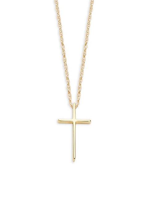 Saks Fifth Avenue 14k Yellow Gold Swedged Cross Pendant Necklace