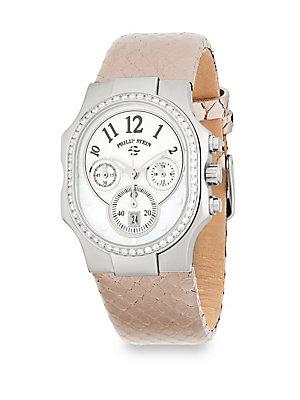 Philip Stein Classic Diamond And Leather Chronograph Strap Watch