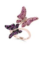 Effy 14k Rose Gold Diamonds Sapphires And Rubies Butterflies Ring
