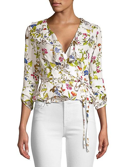 Milly Floral Ruffle Wrap Blouse
