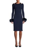 Alice + Olivia Tabitha Dyed Fox Fur Trimmed Sheath Dress