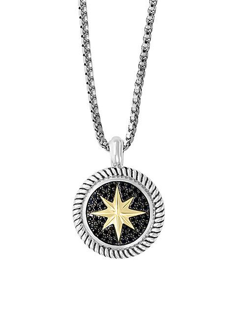 Effy Sterling Silver & Black Sapphire Star Medallion Pendant Necklace