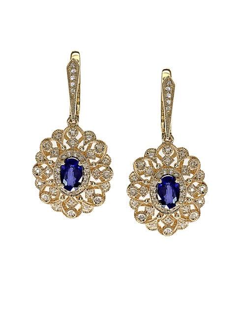 Effy 14k Gold Sapphire & Diamond Floral Drop Earrings