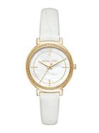 Michael Kors Cinthia Goldtone Stainless-steel White Dial Leather Strap Watch