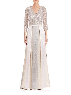 Kay Unger Sequin-bodice Jacquard Gown