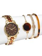 Adrienne Vittadini Tortoise Shell Bracelet Watch & Bangle Bracelet Set