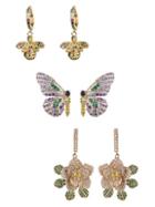 Eye Candy La Luxe Multicolored Crystal Sweet Butterfly 3-pair Earrings Set