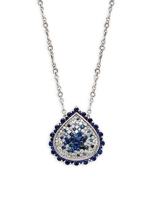 Plev Galaxy Diamond Sapphire 18k White Gold Pendant Necklace