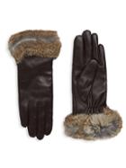 Surell Dyed Rabbit Fur-trimmed Leather Gloves