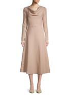 Valentino Cowlneck Wool & Silk Blend Midi Dress
