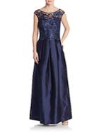 Kay Unger Embroidered Lace-top Gown