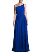 Adrianna Papell Pleated Silk One Shoulder Gown
