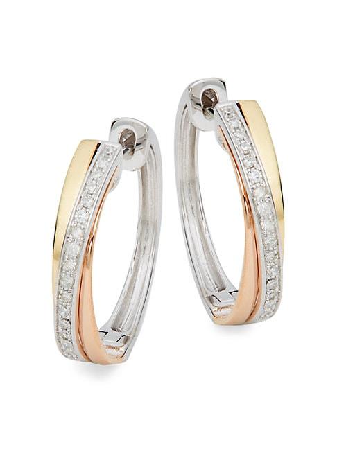 Effy 14k Tri-tone Gold & White Diamond Hoop Earrings
