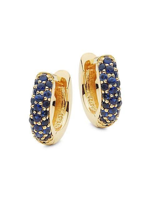 Danni 14k Yellow Gold & Pav&eacute; Blue Sapphire Hoop Earrings