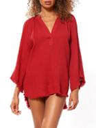 Red Carter Fringed Hem Tunic Coverup