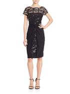 David Meister Sequined Lace & Jersey Dress