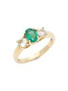 Effy 14k Yellow Gold Emerald & White Sapphire Ring