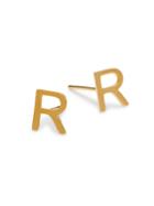 Saks Fifth Avenue Made In Italy 14k Yellow Gold 'r' Initial Earrings