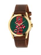 Gucci Le March&eacute; Des Merveilles Snake Yellow Goldtone Pvd And Leather Strap Watch