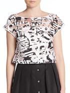Milly Surrealist Printed Fil Coupe Crop Top