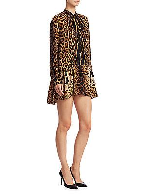 Yves Saint Laurent Leopard-print Crepe De Chine Flounce Dress