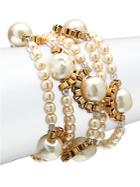 Miriam Haskell White Round Japanese Pearl & Crystal Multi-strands Bracelet