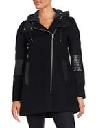 Andrew Marc Corey Leather-trimmed Wool-blend Knit Coat