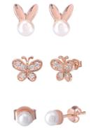 Gabi Rielle Private Garden Set Of 3 4mm White Pearl & Crystal Stud Earrings