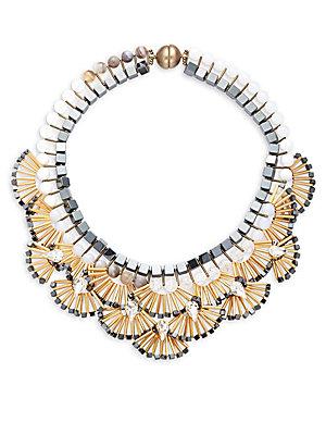 Tataborello Beads & Crystal-studded Fan Necklace