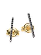 La Soula Two-tone & Black Diamond Little Bar Stud Earrings