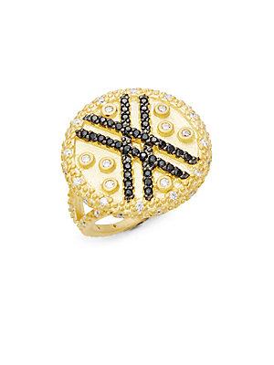 Freida Rothman Pave Stripe Crystal And Sterling Silver Ring