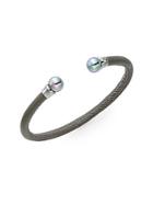 Majorica 8mm Grey Round Pearl Tipped Leather Bangle Bracelet