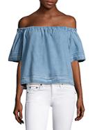 Ag Adriano Goldschmied Sylvia Off-the-shoulder Chambray Top