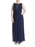 Marina, Plus Size Embellished Illusion-top Gown
