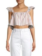 English Factory Frill Detail Striped Top