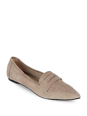 Saks Fifth Avenue Suede Point Toe Penny Flats