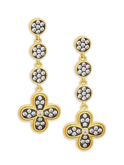 Freida Rothman 14k Gold & Crystal Drop Earrings