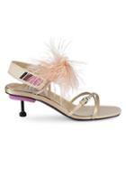 Prada Leather & Ostrich Feather Slingback Sandals