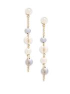 Belpearl 6.5-9mm White & Gray Semi-round Freshwater Pearl And 14k Yellow Gold Dangle Earrings