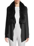 Cashmere Saks Fifth Avenue Fox Fur Collar Cashmere Cascade Cardigan