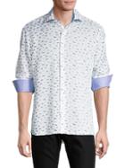 Bertigo Fish-print Long-sleeve Linen Shirt