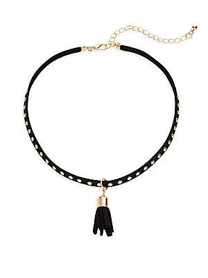 Cara Faux Suede Studded Tassel Choker Necklace