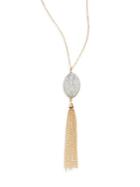 Saks Fifth Avenue Agate Chain Tassel Pendant Necklace