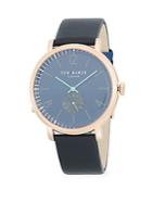 Ted Baker London Oliver Stainless Steel Leather Strap Watch